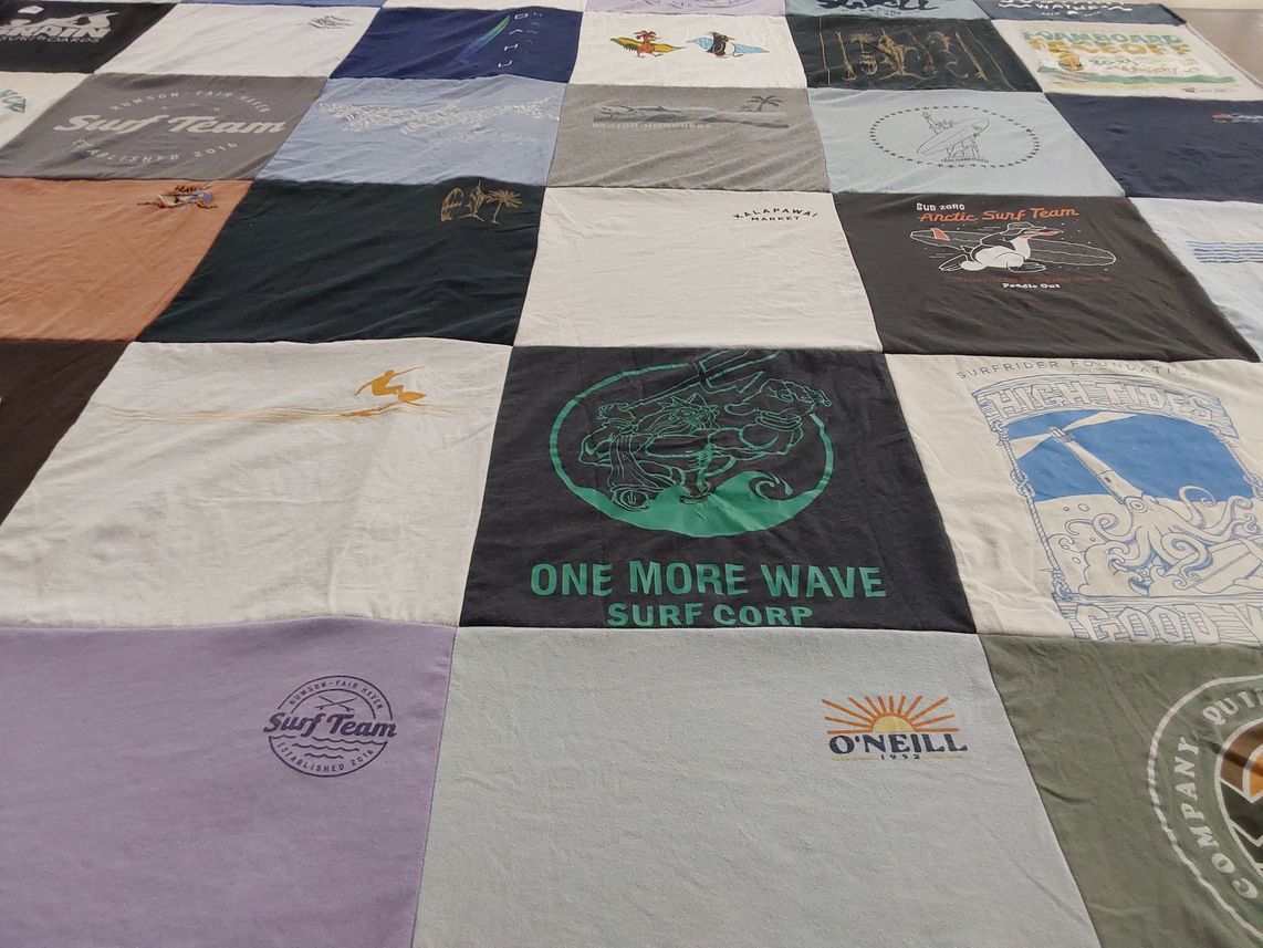 T-shirt quilt with surfing themes by Jennifer from NJ