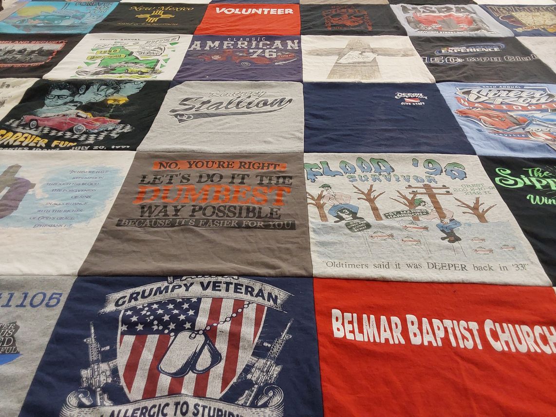 T-shirt quilt with history, religion themes by Debra from KY