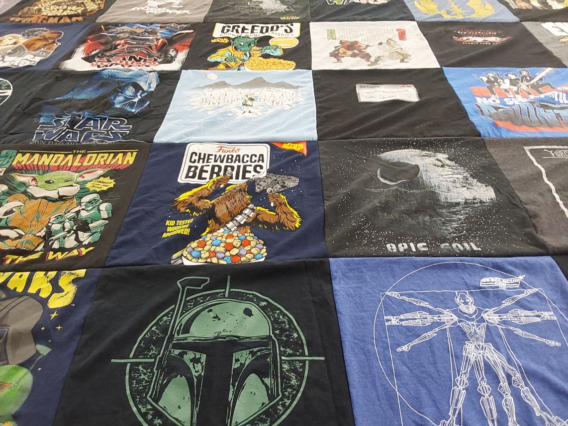 T-shirt quilt with science fiction, space exploration themes by Matthew from AZ