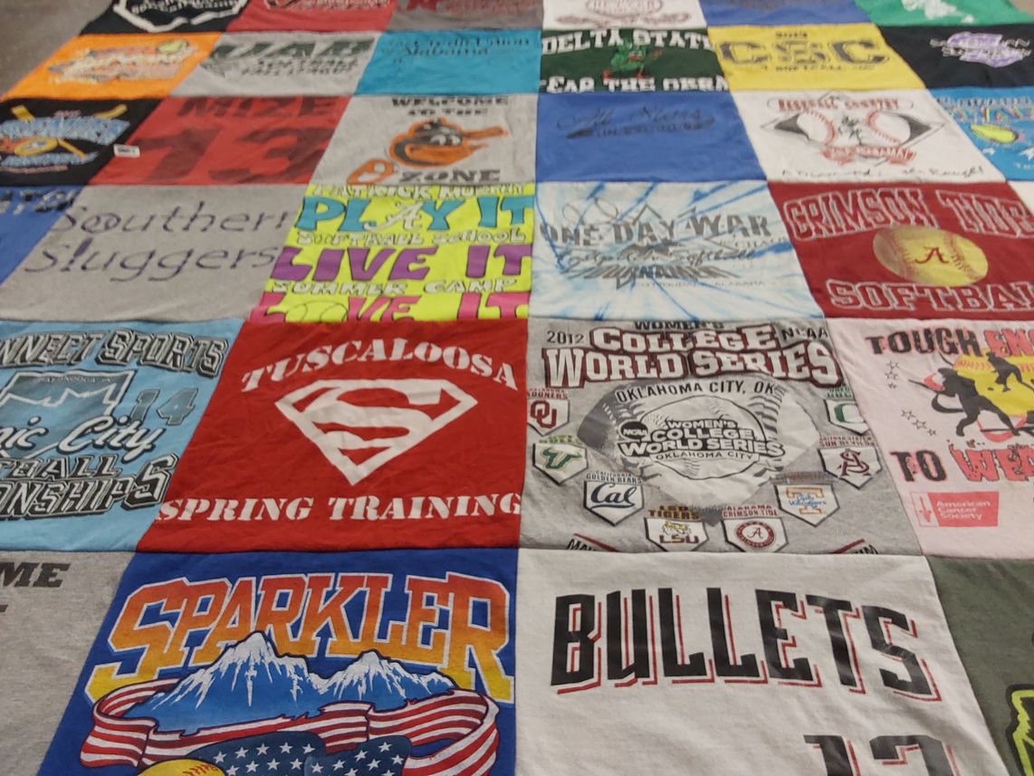 T-shirt quilt featuring alabama softball, southern sluggers by Taylor from TN