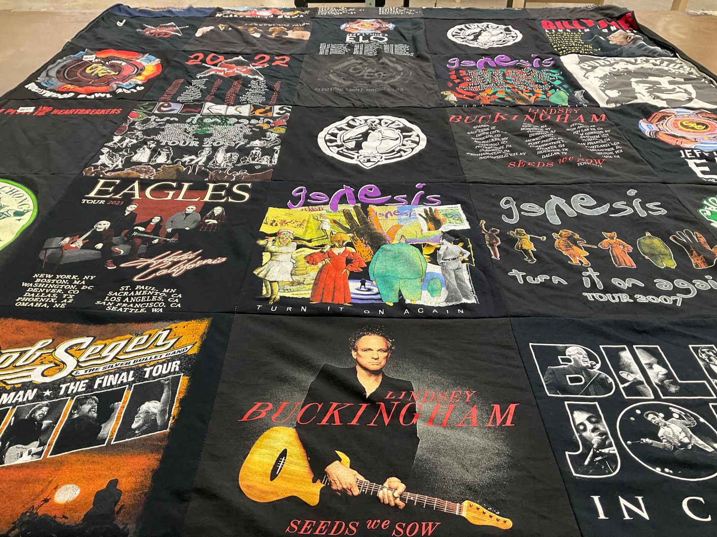T-shirt quilt with music, concerts themes by Gail from MN