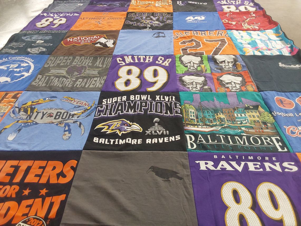 T-shirt quilt featuring baltimore ravens by Sarah from SC