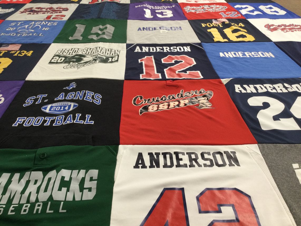 T-shirt quilt from st agnes football, bishop shanahan high school by Gina from PA
