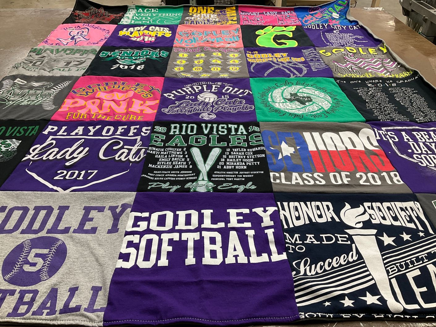 T-shirt quilt featuring godley softball, rio vista eagles by Carla from TX