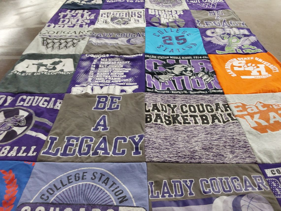 T-shirt quilt featuring lady cougars by Josephus from TX