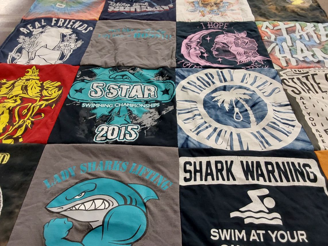 T-shirt quilt with swimming, friends themes by Jennifer from FL