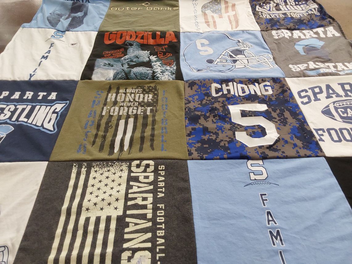T-shirt quilt featuring sparta football, sparta wrestling by Nicole from NJ