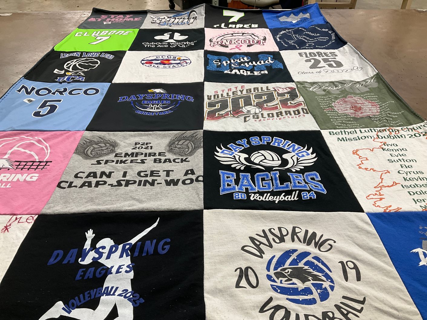 T-shirt quilt featuring dayspring eagles volleyball by Christina from CO