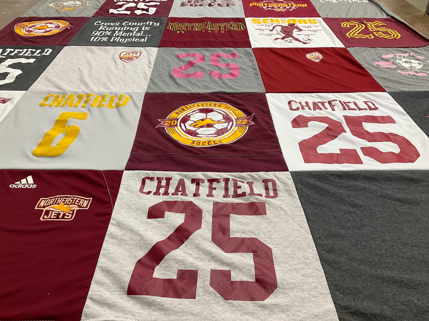 T-shirt quilt featuring northeastern jets by Shannon from OH