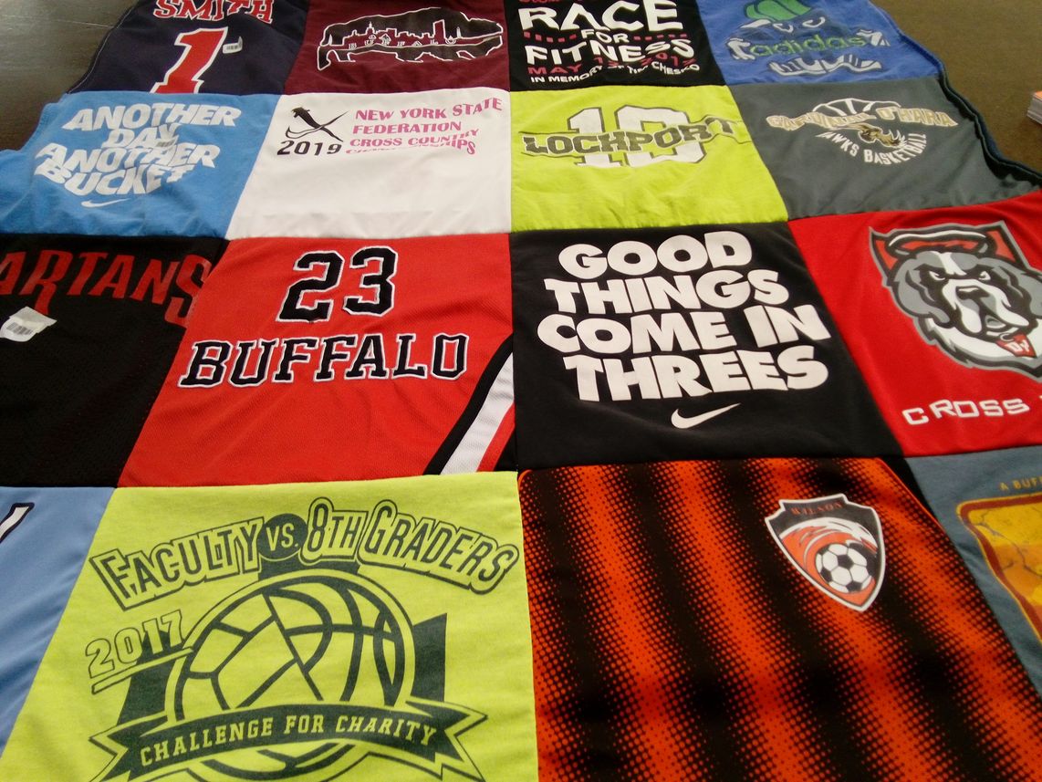 T-shirt quilt featuring spartan high school basketball team, cross country team by Rachel from NY