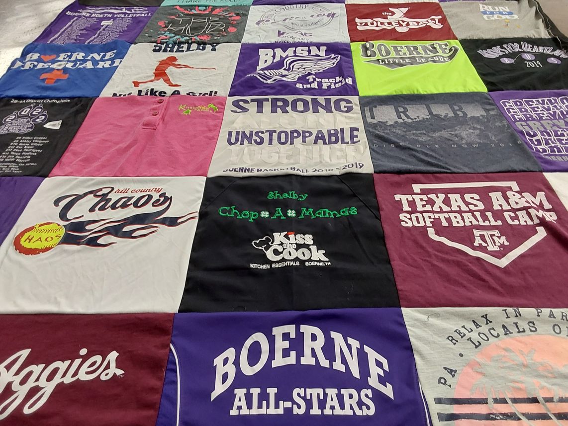 T-shirt quilt from texas a&m university, boerne high school by Lisa from TX