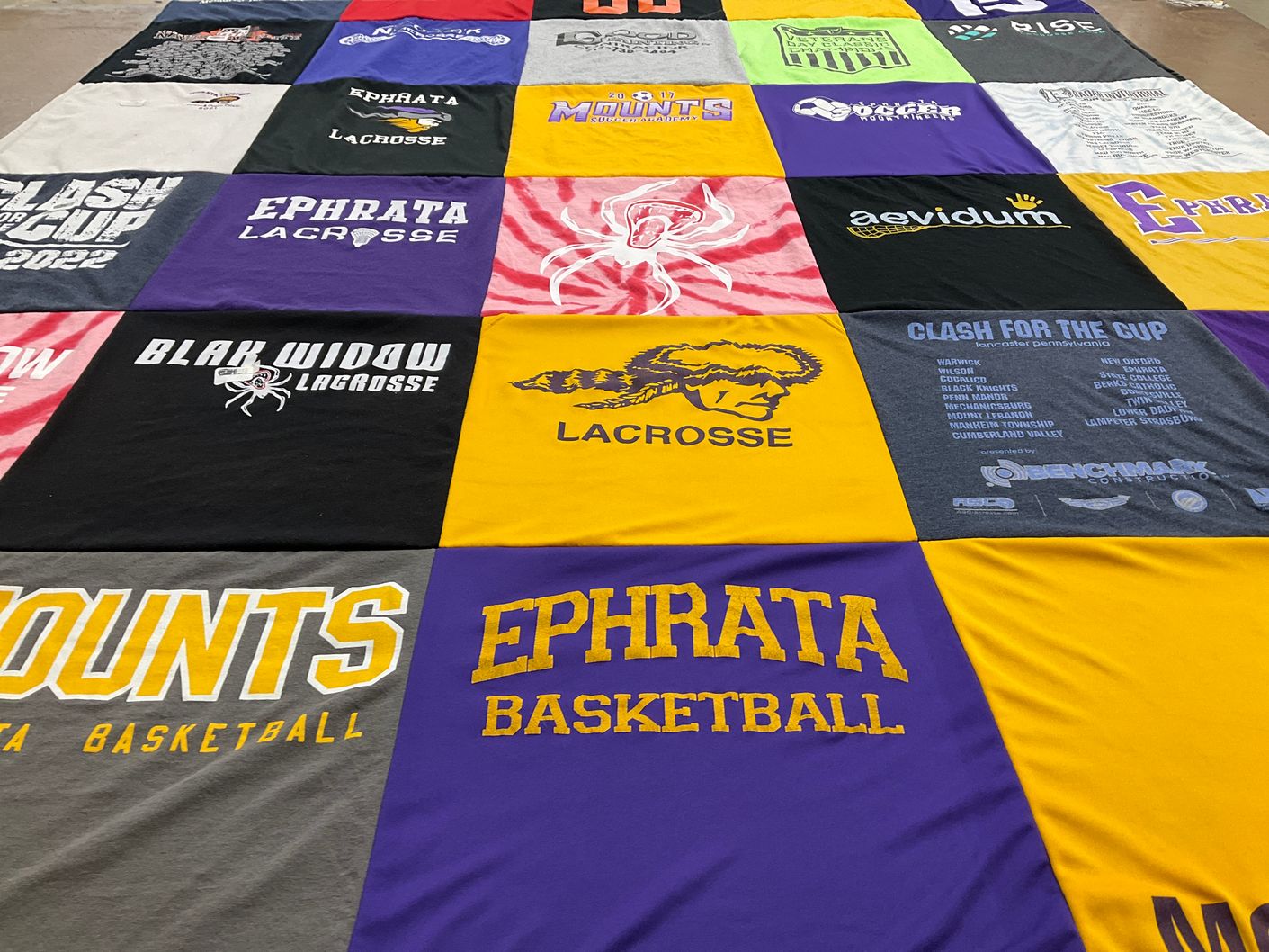 T-shirt quilt featuring ephrata basketball, blak widow lacrosse by Kristi from PA