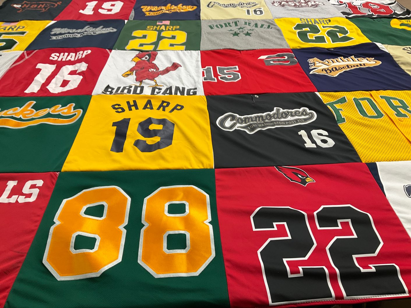 T-shirt quilt with baseball themes by Monica from PA