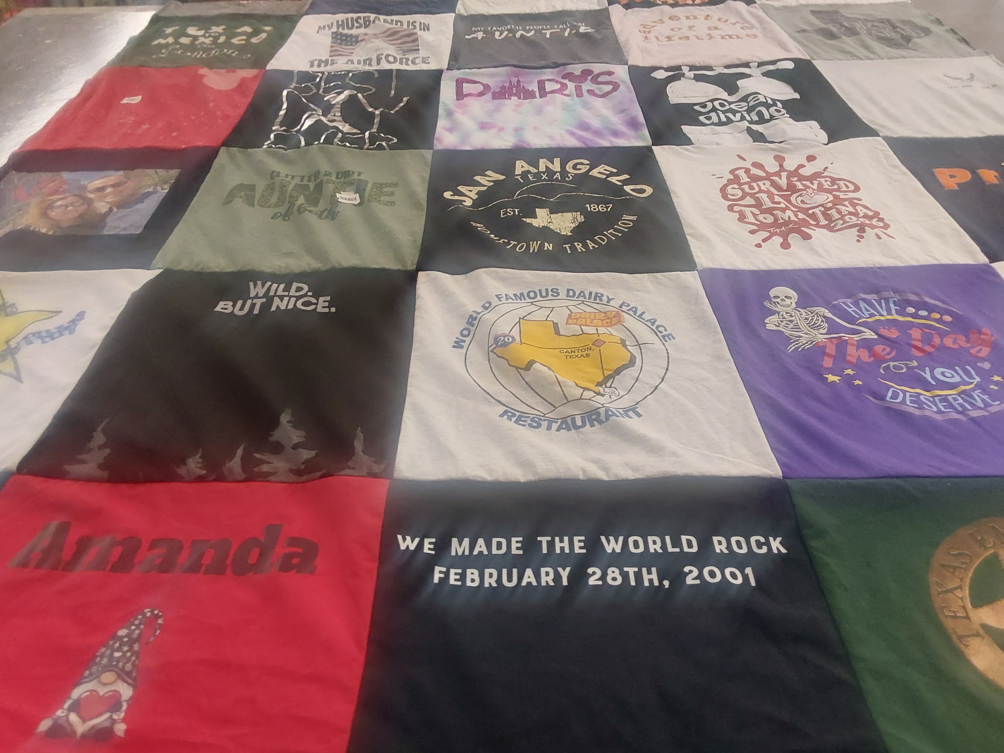 T-shirt quilt with military, running themes by Amanda from HI