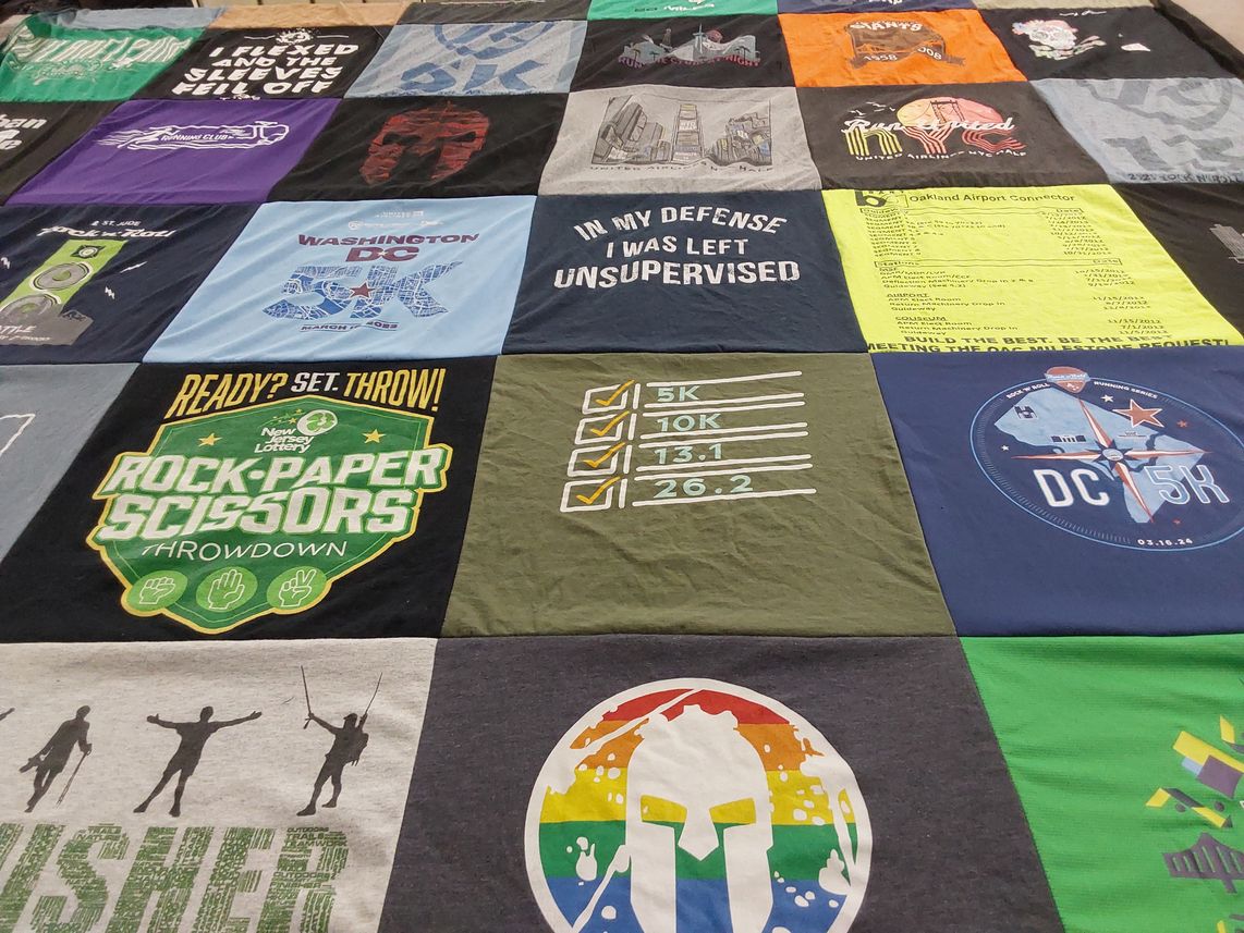 T-shirt quilt with running, fitness themes by Joshua from NV