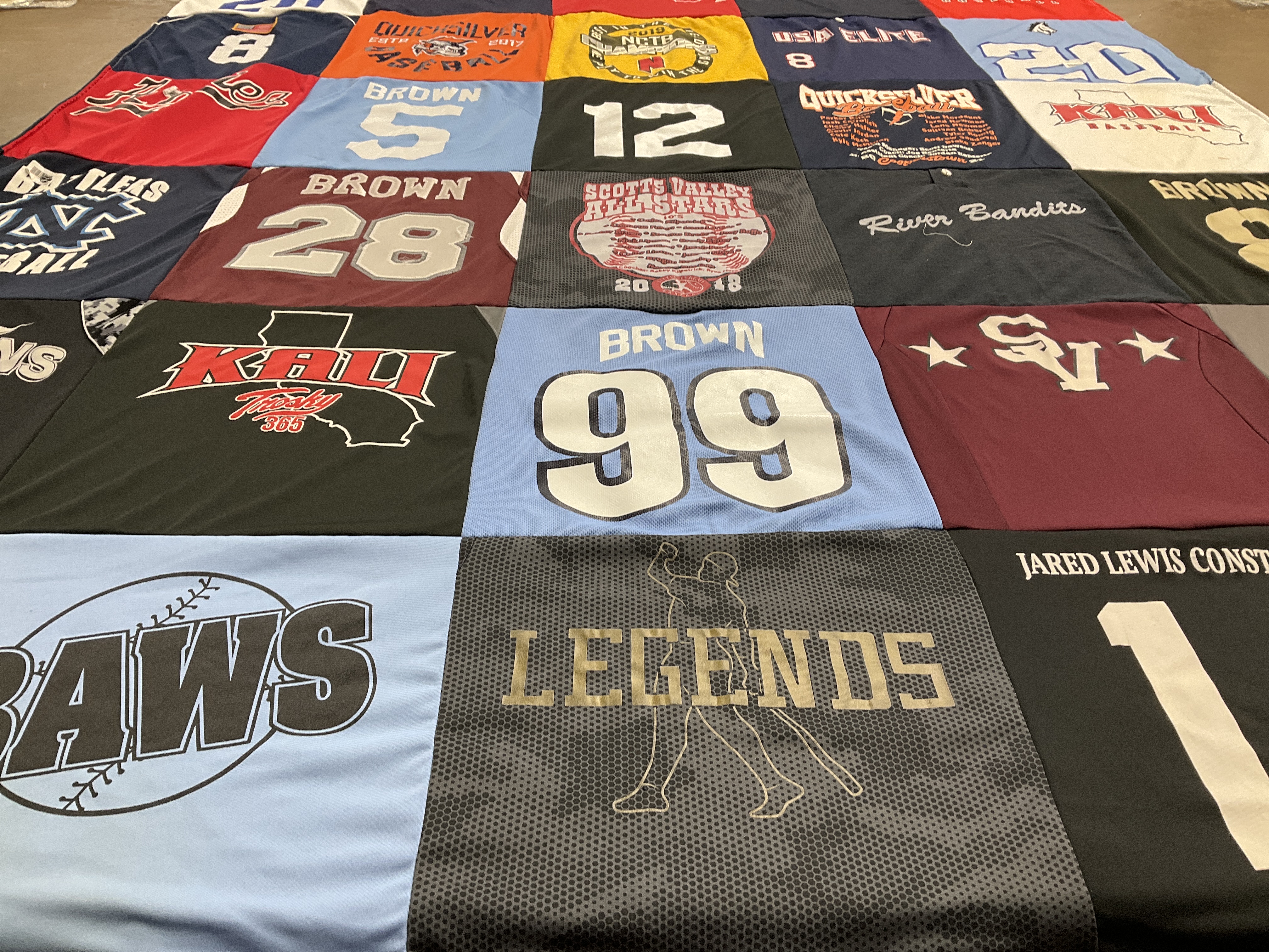 T-shirt quilt with baseball, sports themes by Christie from CA