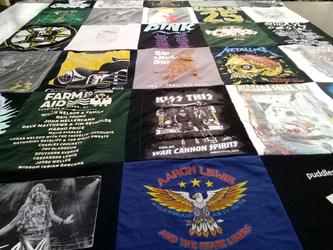 T-shirt quilt with music, concerts themes by Dean from NY