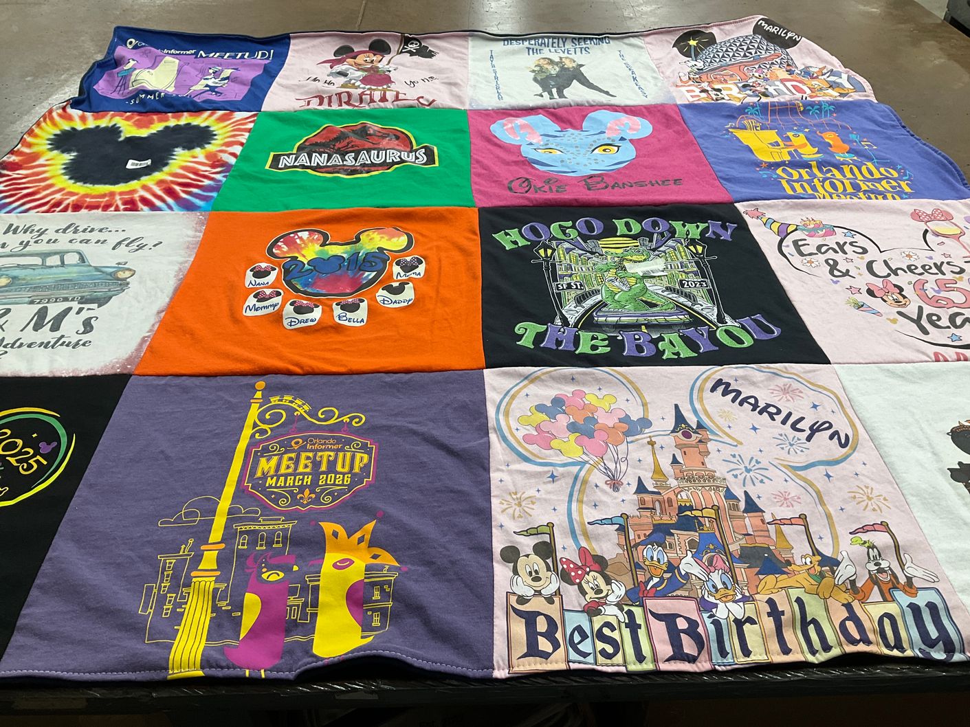T-shirt quilt with disney, theme parks themes by Marilyn from OK