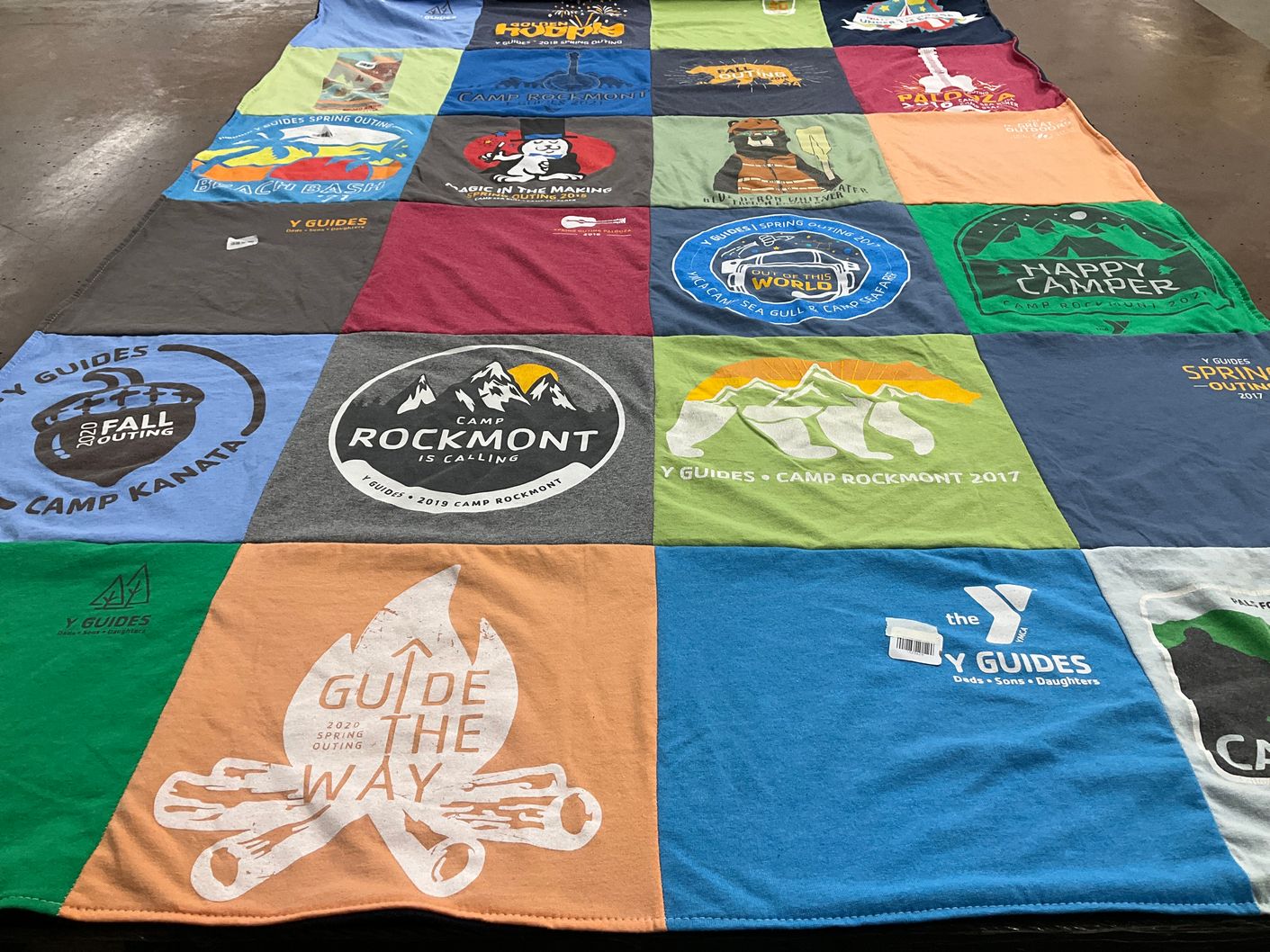 T-shirt quilt with camping, outdoors themes by Tara from NC