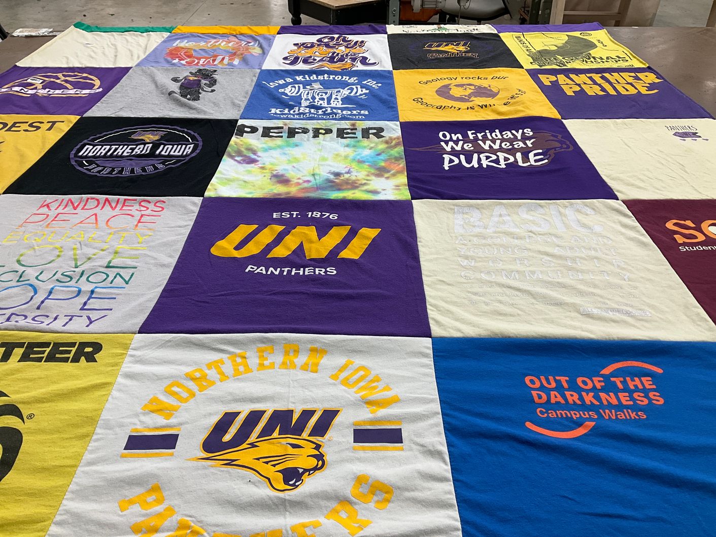 T-shirt quilt featuring university of northern iowa panthers by Jill from IA