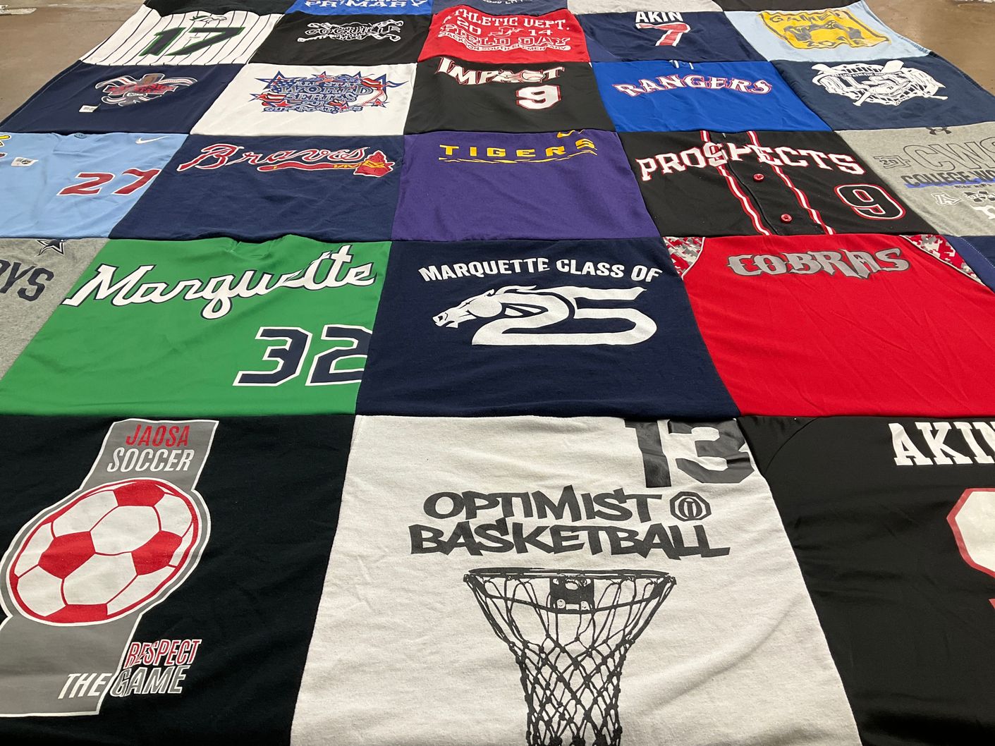 T-shirt quilt featuring braves, cobras by Jennifer from MO