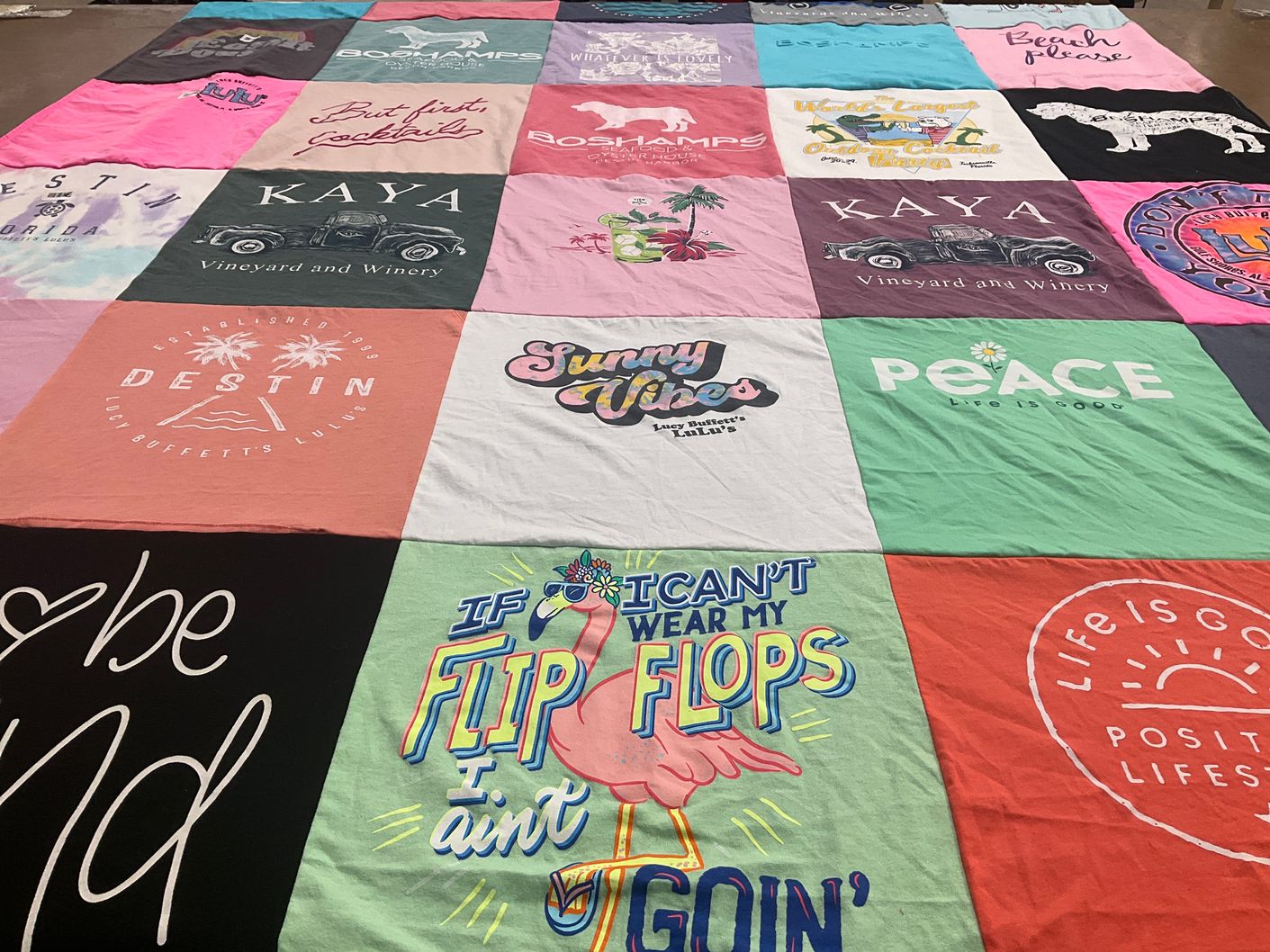 T-shirt quilt with beach, travel themes by Ginny from FL