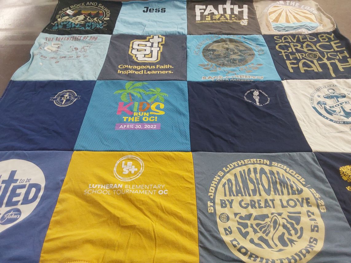 T-shirt quilt from st. john's lutheran school by Brooke from CA