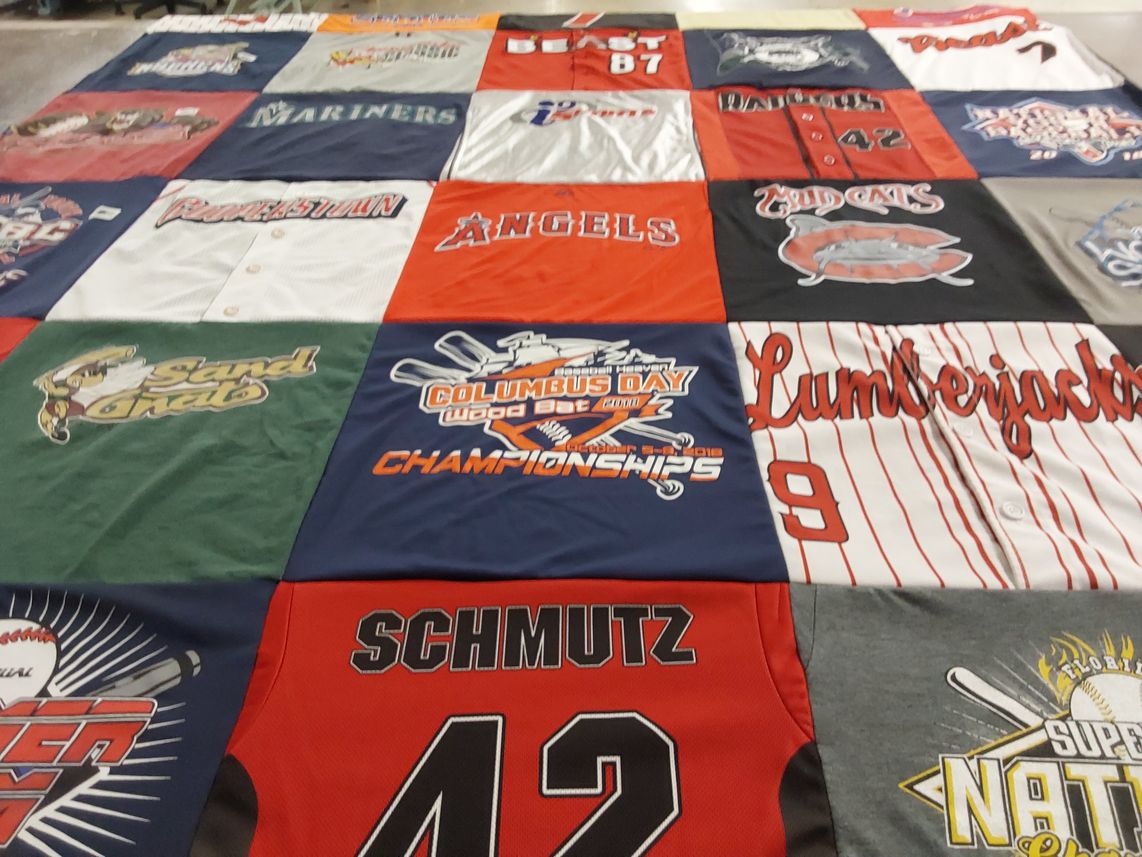 T-shirt quilt featuring lumberjacks, mariners by Melissa from NY