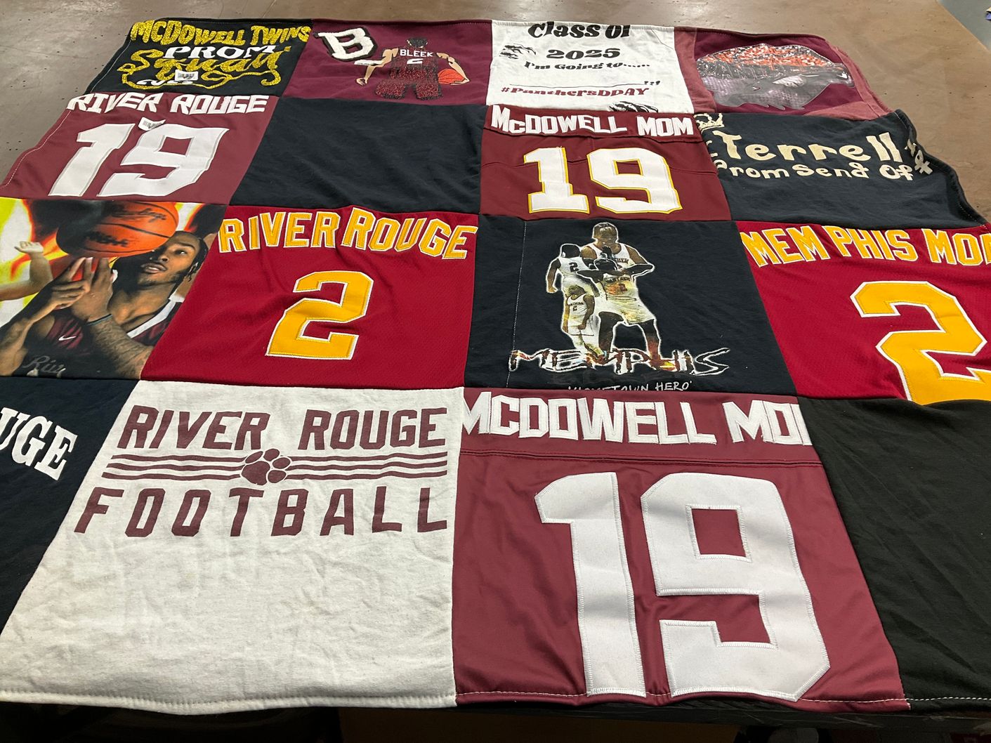 T-shirt quilt from river rouge high school by Candise from MI