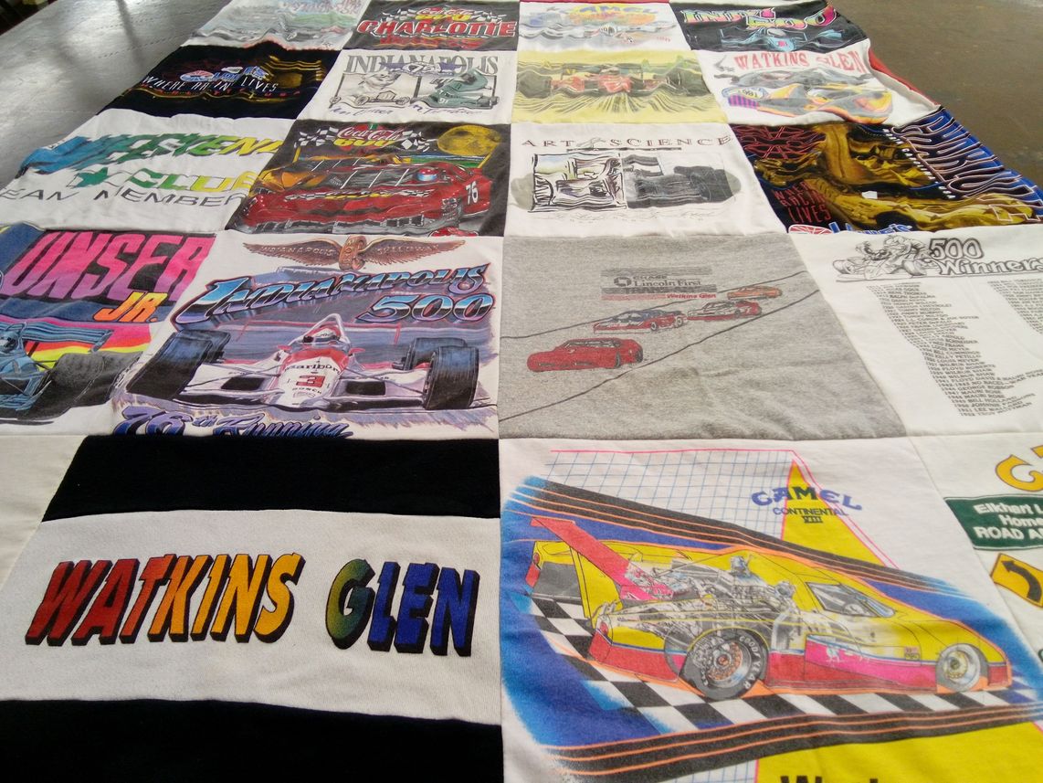 T-shirt quilt with racing, automobile themes by Stephen from VA