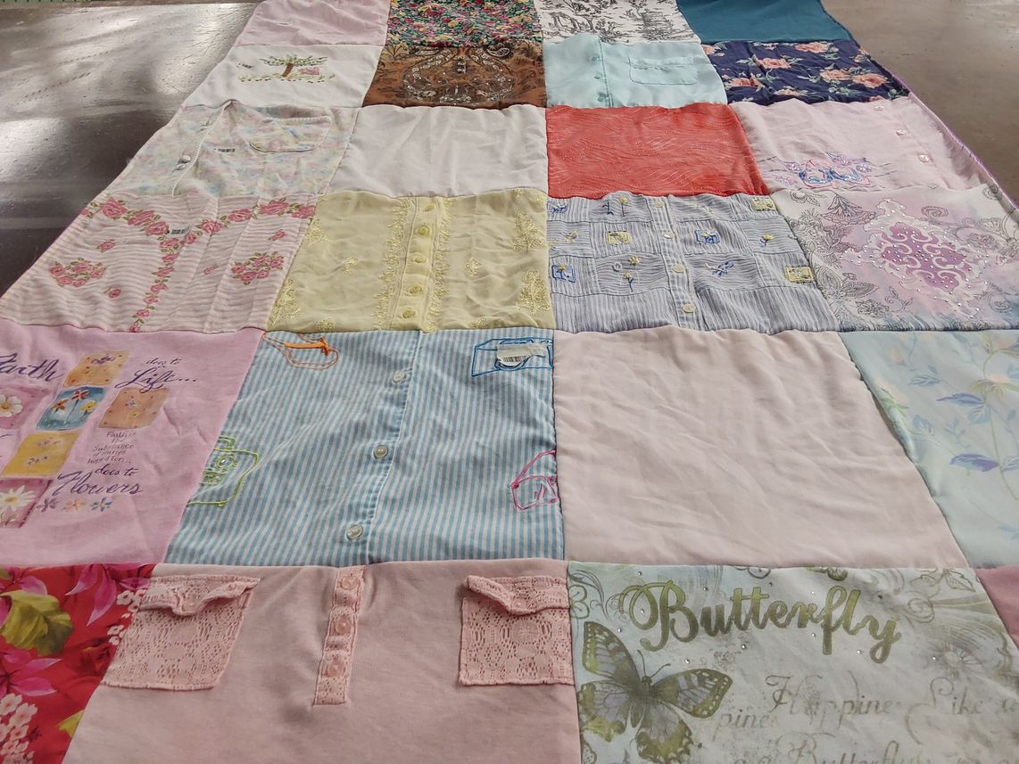 T-shirt quilt with sewing, crafting themes by Sandy from MO