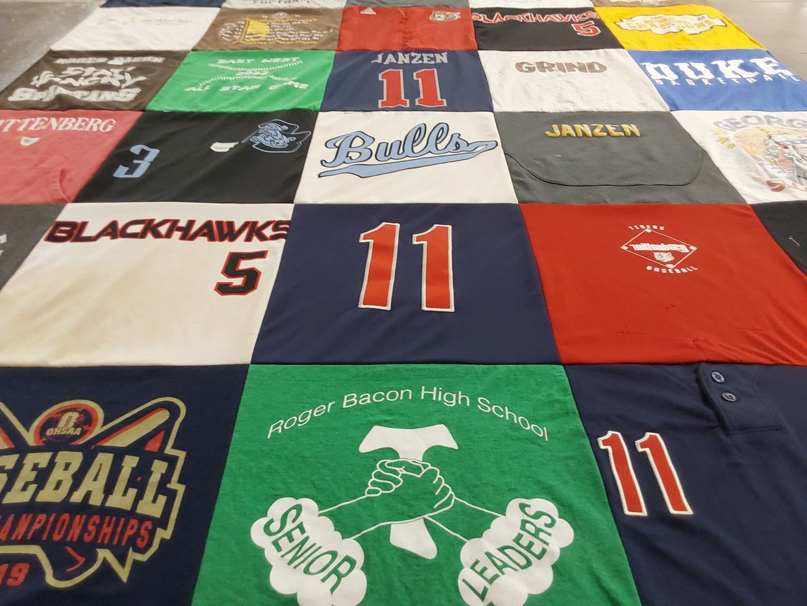 T-shirt quilt featuring blackhawks by Deborah from OH