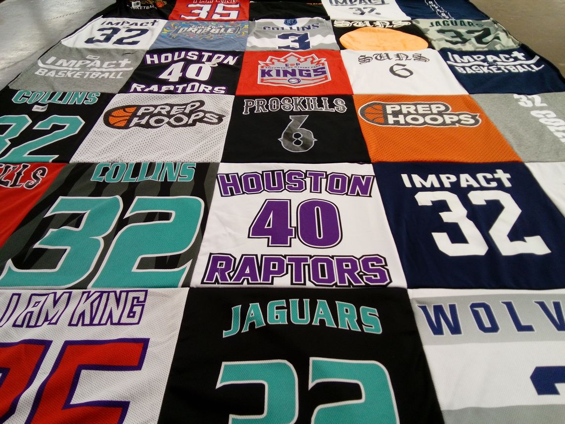 T-shirt quilt featuring houston raptors, impact basketball by Earlanda from TX