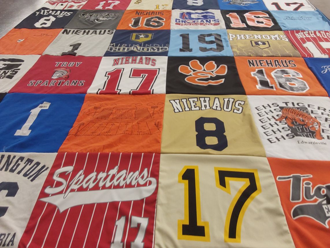 T-shirt quilt featuring troy spartans, edwardsville tigers by Stacy from IL