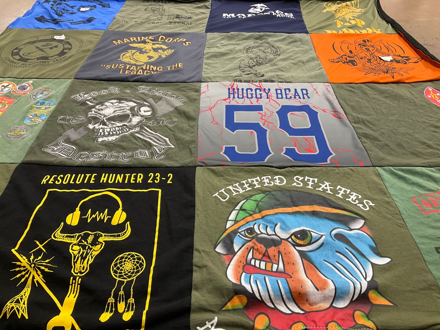 T-shirt quilt with military, veterans themes by Adam from NC