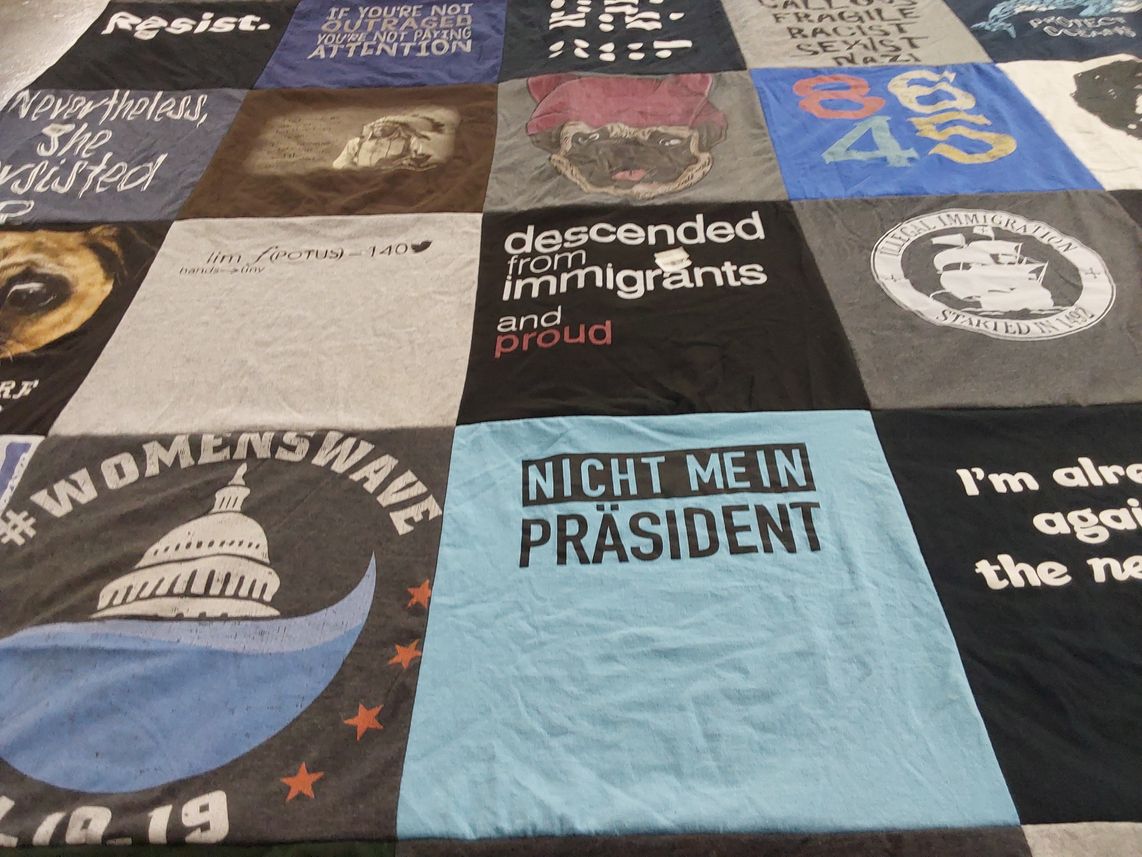 T-shirt quilt with social justice, activism themes by Marjorie  from VA