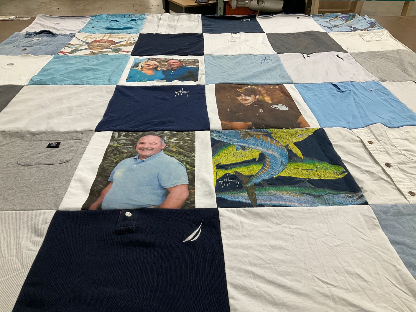 T-shirt quilt with photography, fishing themes by Jennifer from GA