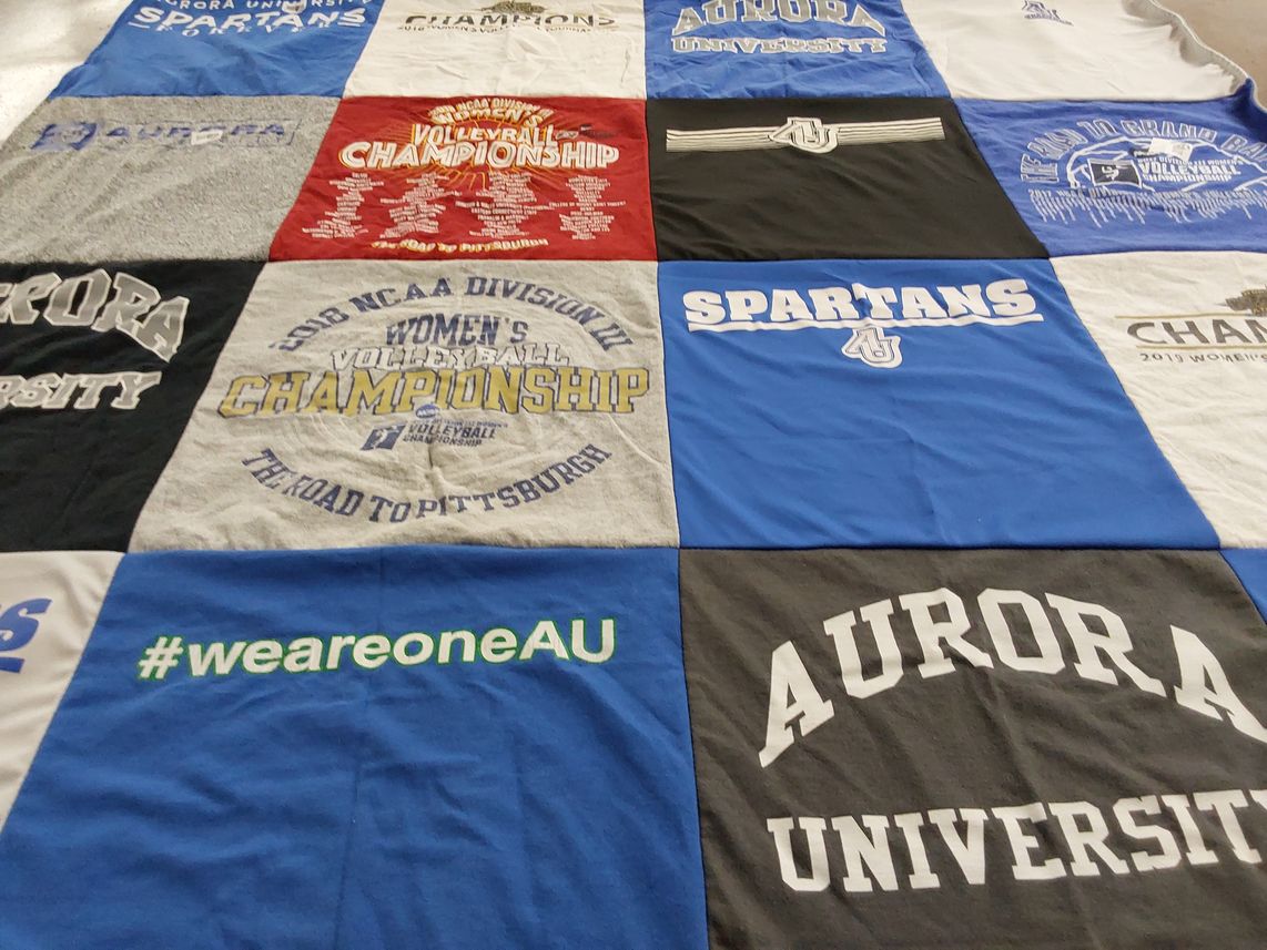 T-shirt quilt featuring aurora university spartans by Karli from IL