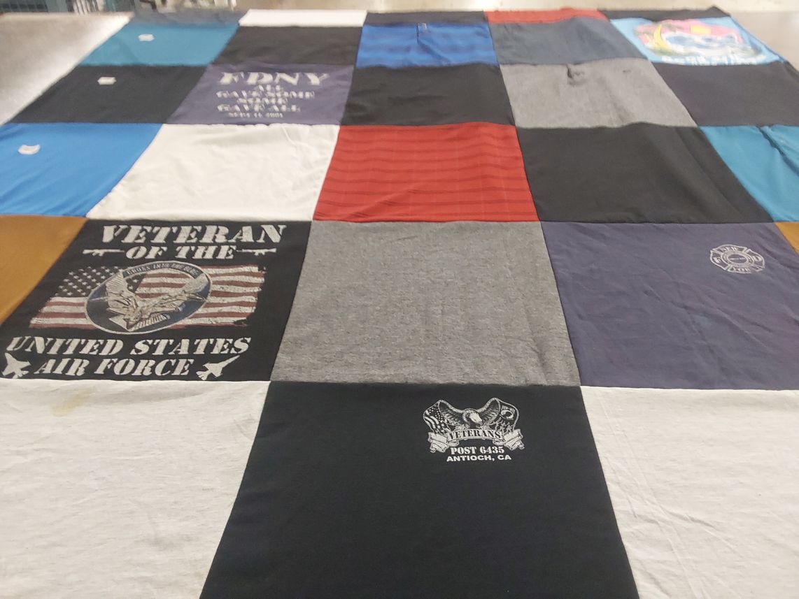 T-shirt quilt with military, veterans themes by Ernest from CA