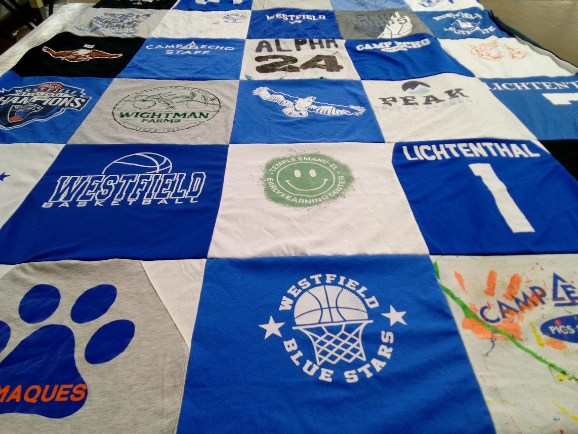 T-shirt quilt featuring westfield blue stars, westfield basketball by Kristen from NJ