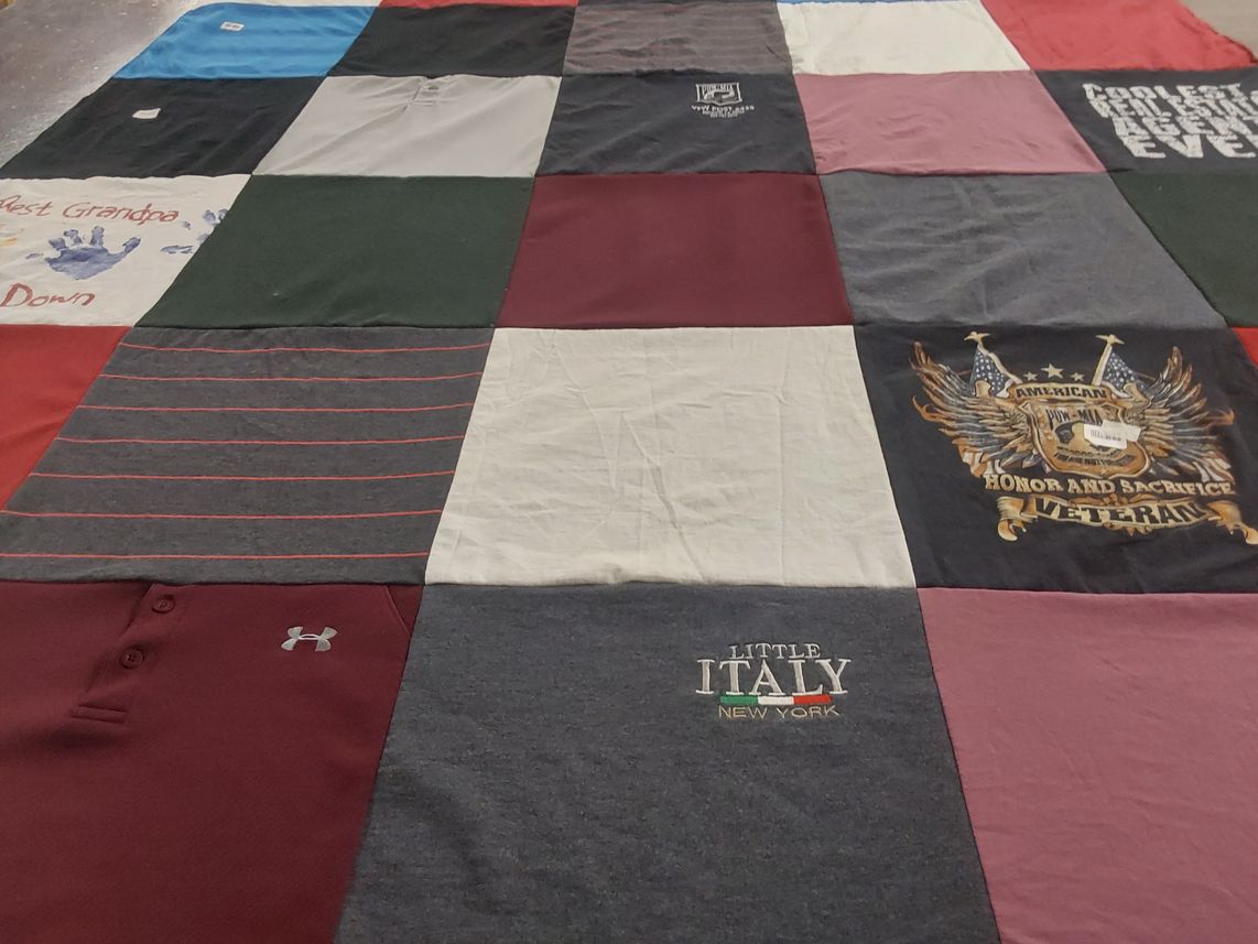 T-shirt quilt with military, heritage themes by Ernest from CA