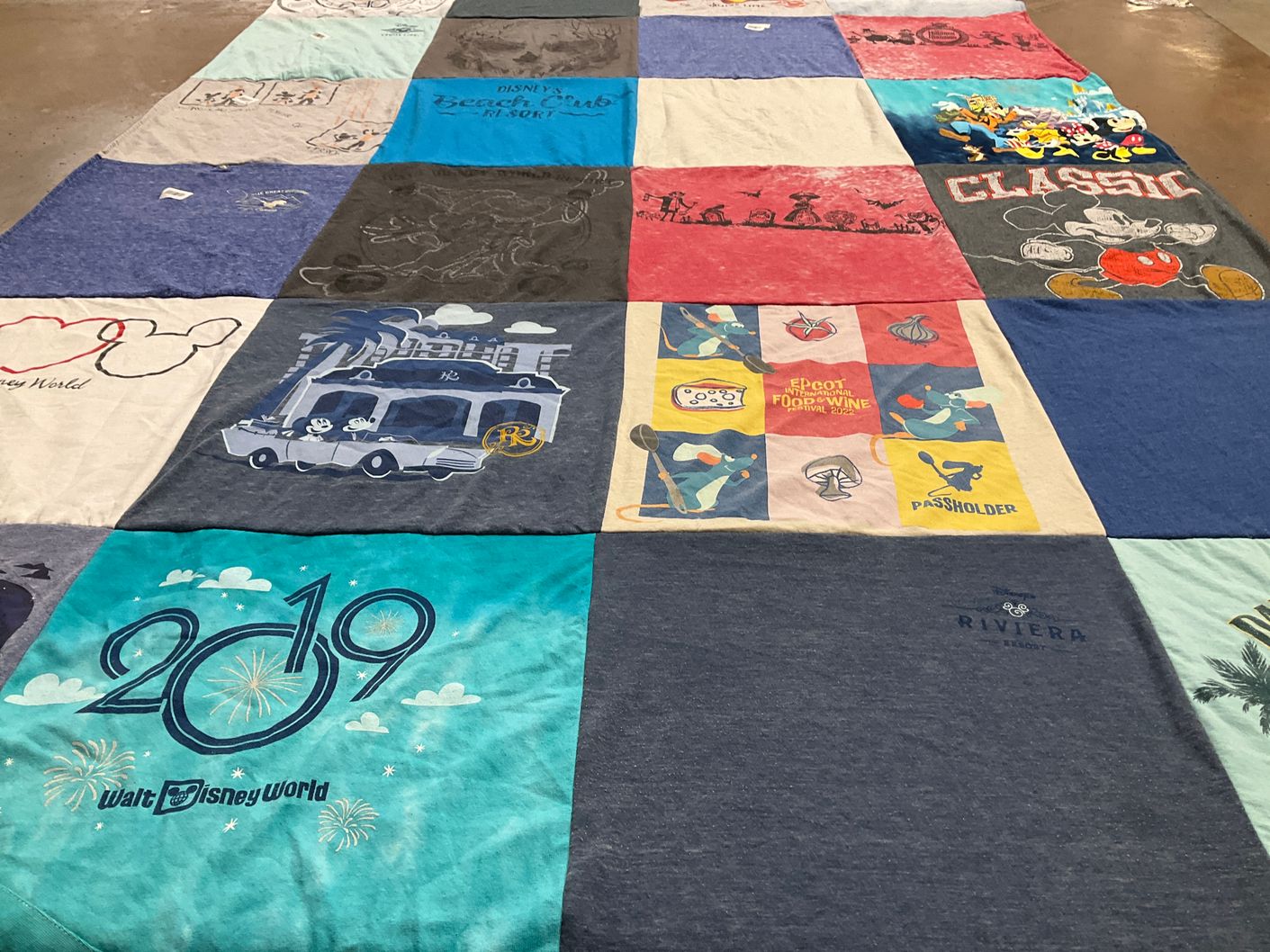 T-shirt quilt with disney, theme parks themes by Amy from IL