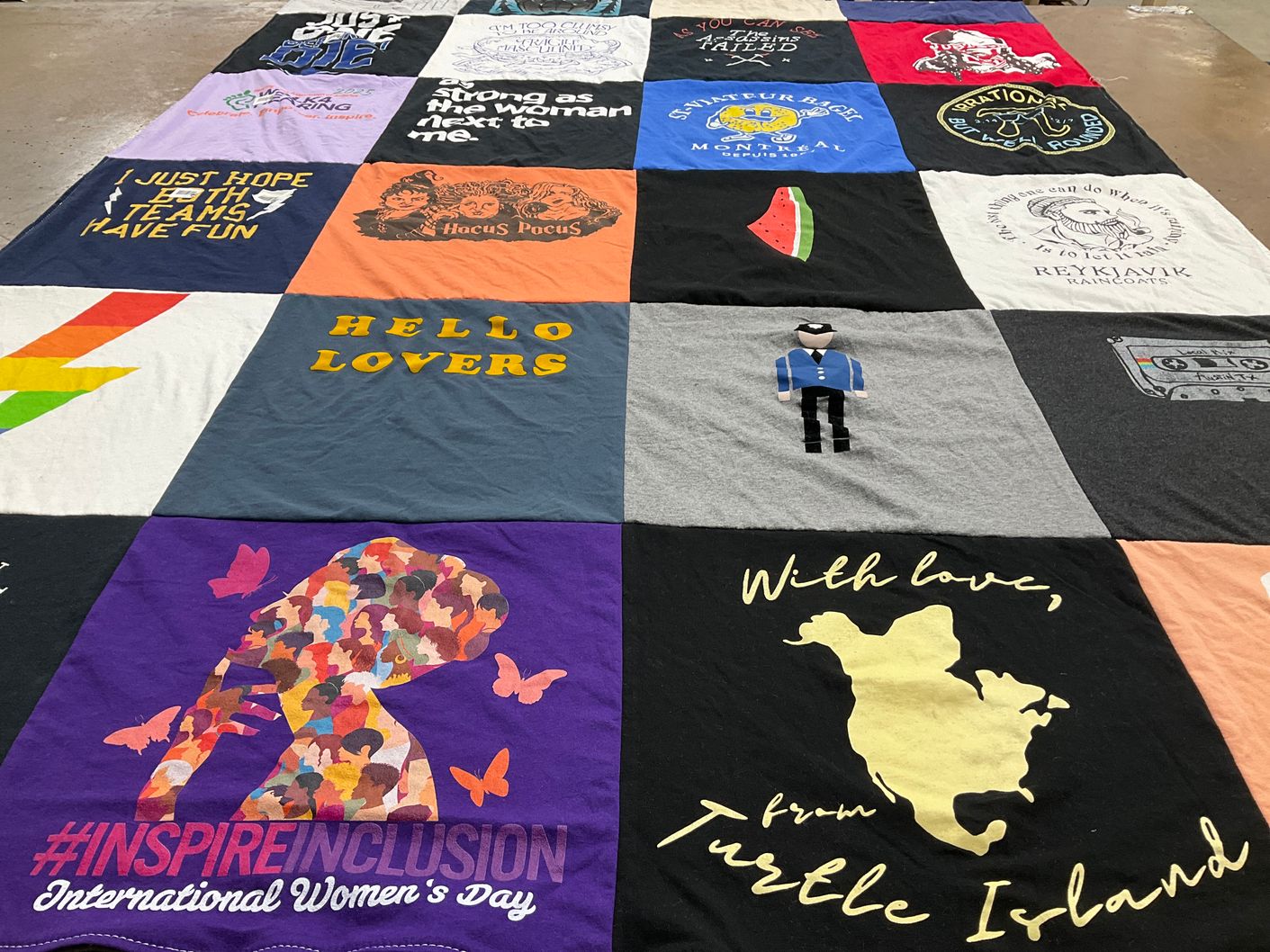 T-shirt quilt with diversity, inclusion themes by Alison from MA