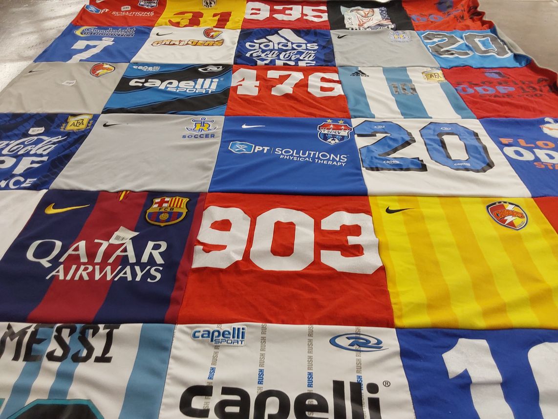 T-shirt quilt with soccer, sports themes by Natalia from FL