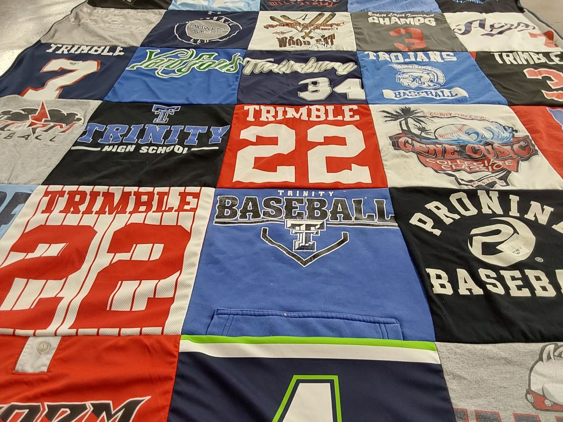 T-shirt quilt featuring trimble baseball, trinity baseball by Wendy from OH