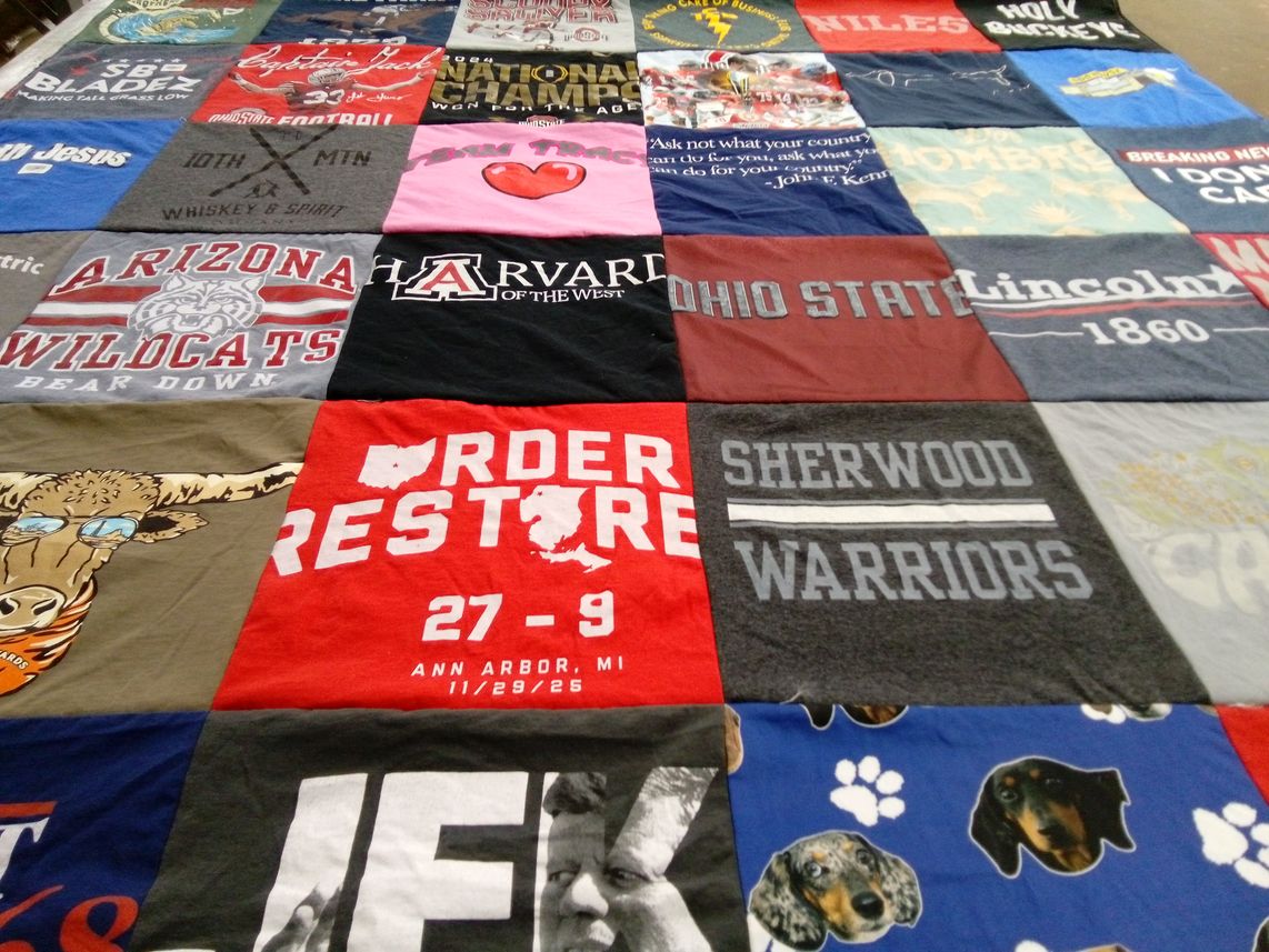 T-shirt quilt featuring arizona wildcats, ohio state university by Jeremy from MD