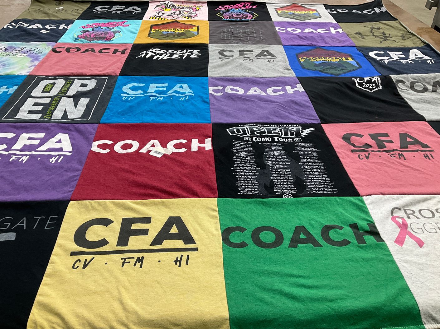 T-shirt quilt with sports, fitness themes by Phyllis from MO