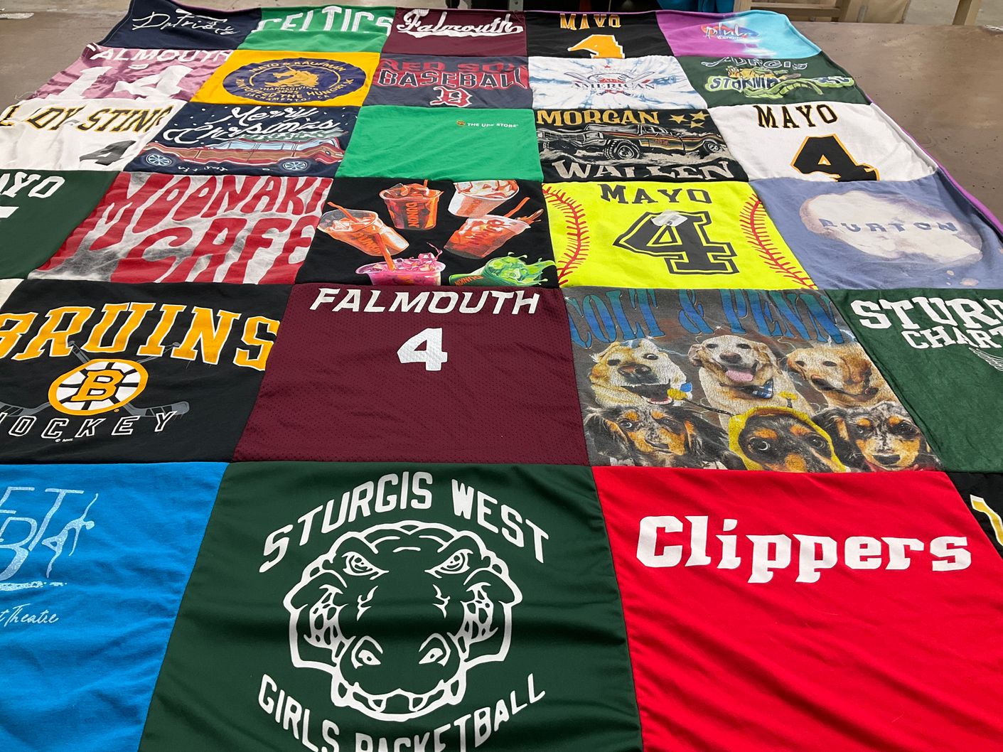 T-shirt quilt featuring boston bruins, falmouth clippers by Sarah from MA