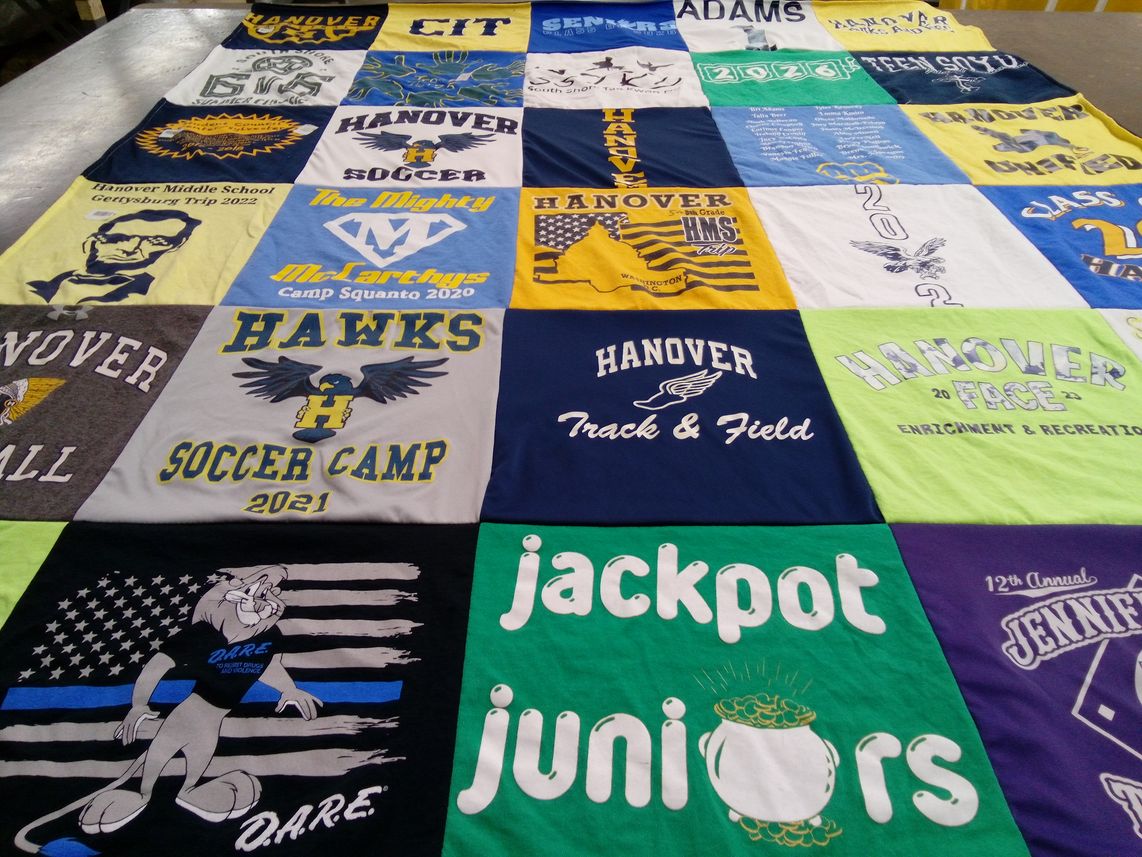T-shirt quilt featuring hanover hawks soccer camp by nadine from MA