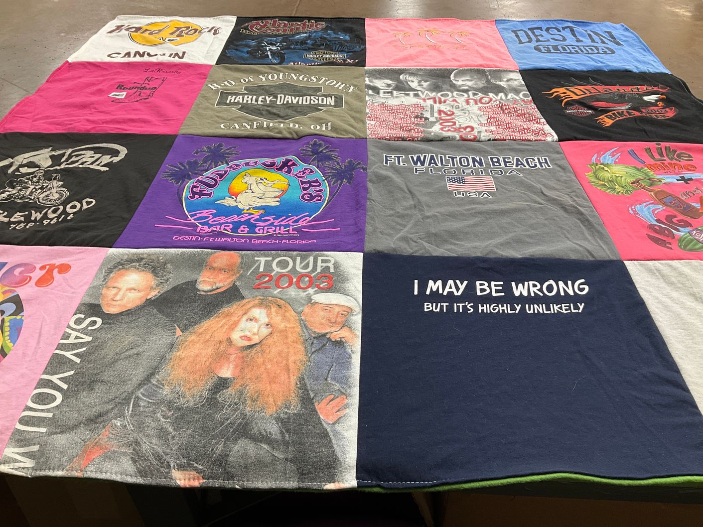 T-shirt quilt with motorcycles, bar themes by Rosemary from PA